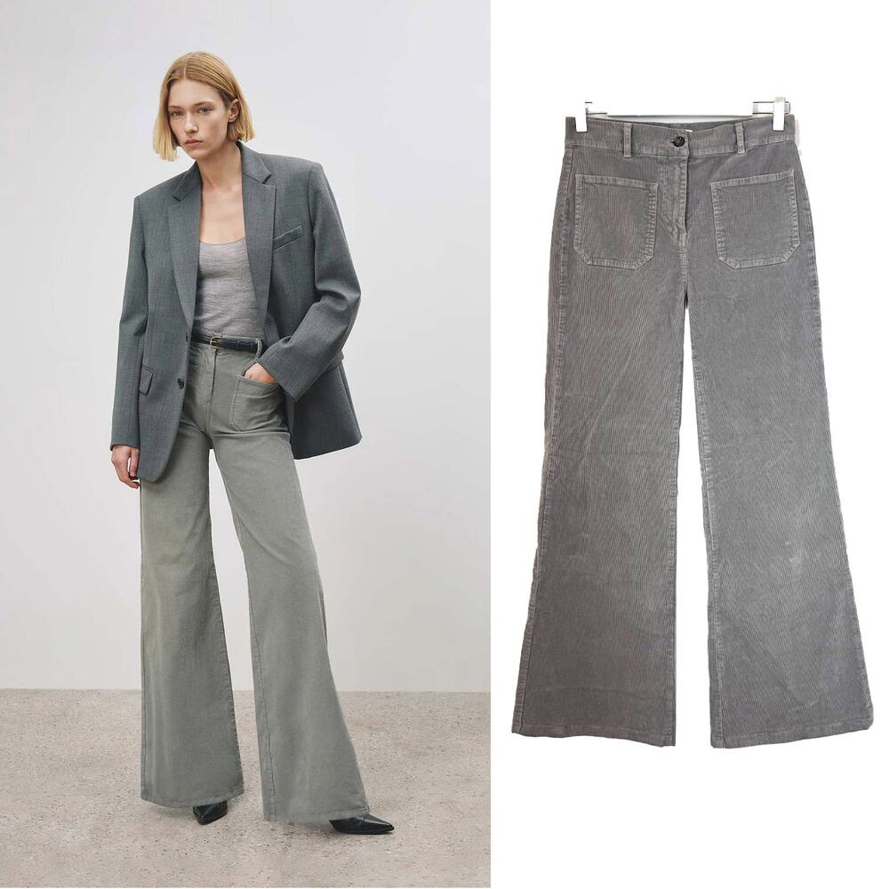 Nili Lotan Florence Gray Wide Leg Corduroy Jeans/Pants, Size 4